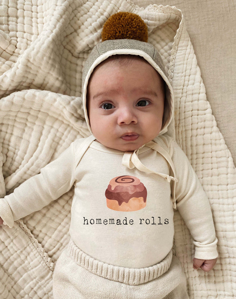 "Homemade Rolls" Long Sleeve Organic Bodysuit