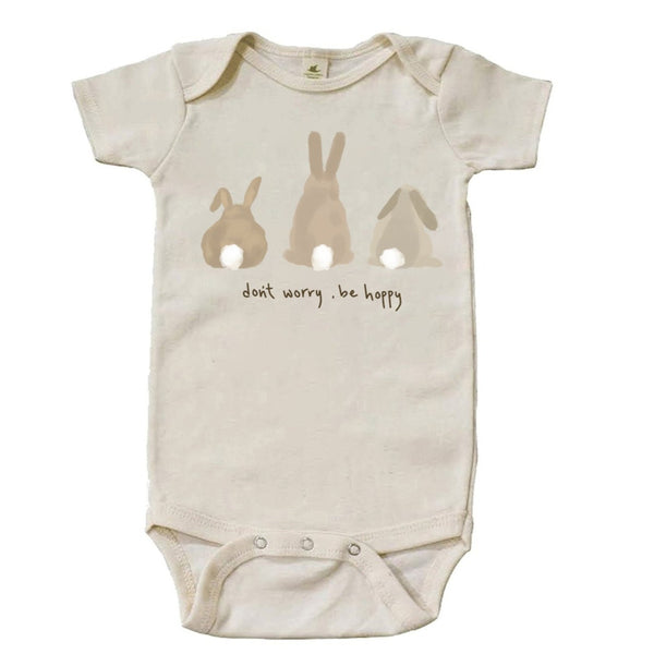 "Don't Worry, Be Hoppy" Bunny Short Sleeve Organic Bodysuit