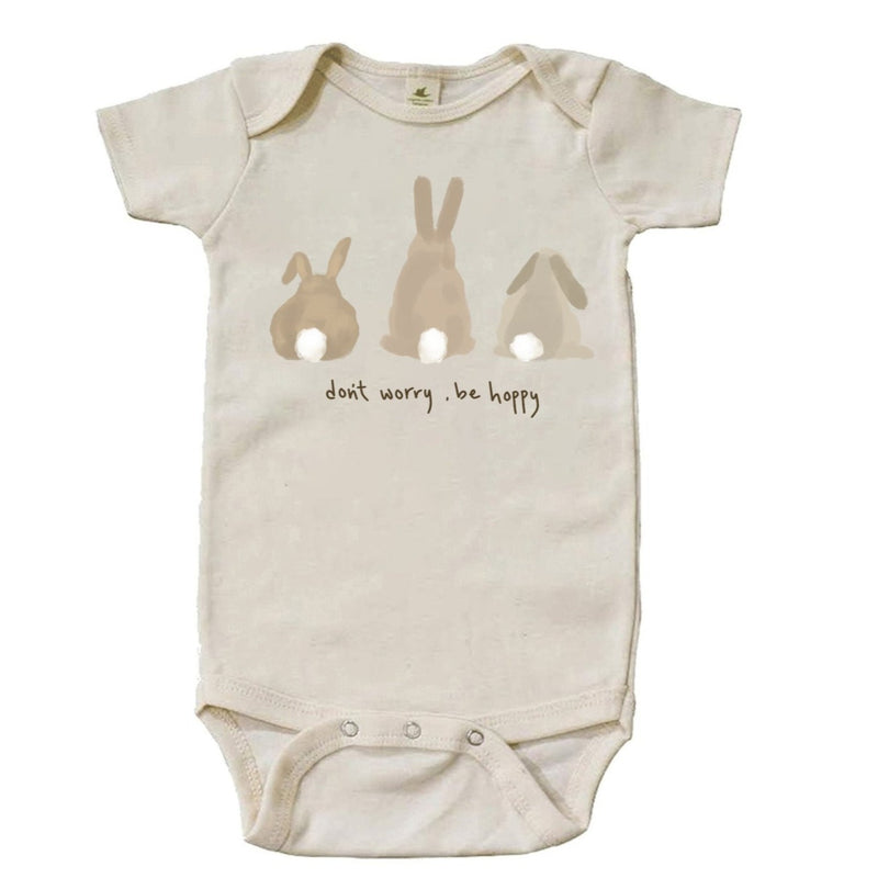 "Don't Worry, Be Hoppy" Bunny Short Sleeve Organic Bodysuit