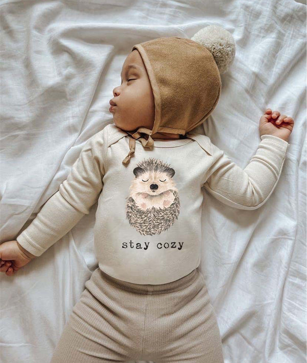 "Stay Cozy" Hedgehog Long Sleeve Organic Bodysuit