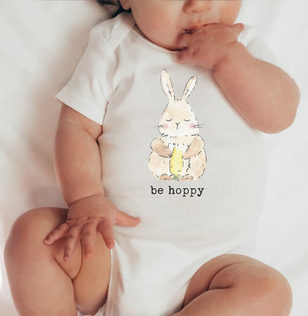 "Be Hoppy" Bunny Short Sleeve Organic Bodysuit