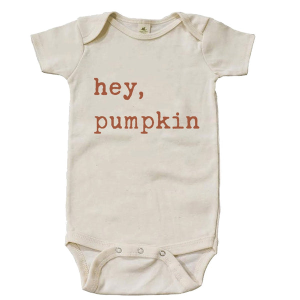 "Hey Pumpkin" Rust Font Short Sleeve Organic Bodysuit