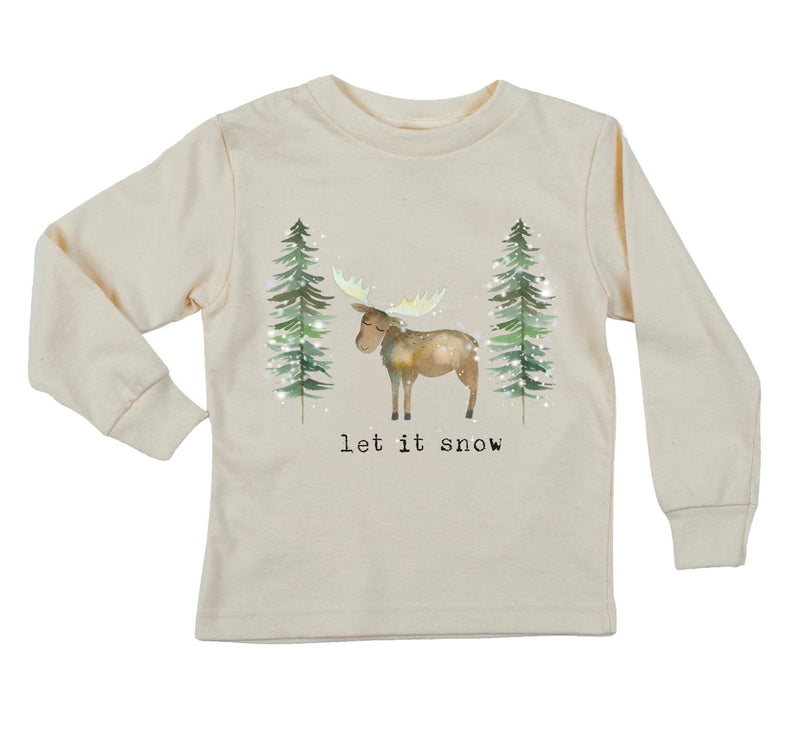 "Let It Snow" Moose Long Sleeve Organic Tee