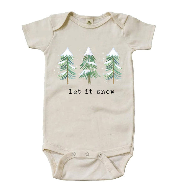 "Let It Snow" Pine Tree Short Sleeve Organic Bodysuit