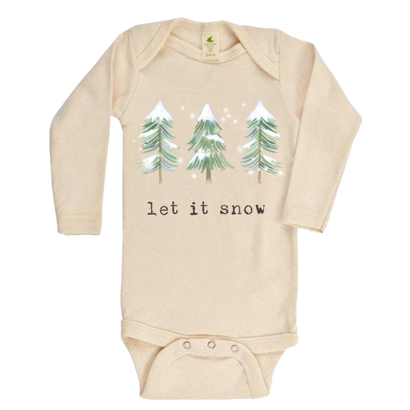 "Let It Snow" Pine Tree Long Sleeve Organic Bodysuit