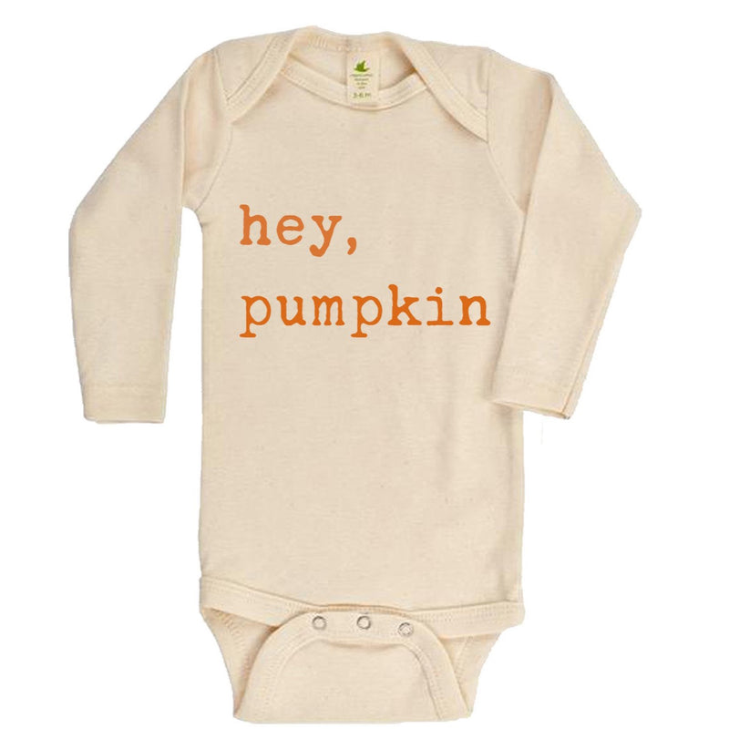 "Hey Pumpkin" Orange Font Long Sleeve Organic Bodysuit