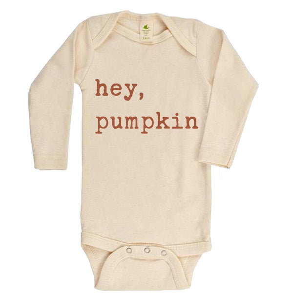 "Hey Pumpkin" Rust Font Long Sleeve Organic Bodysuit