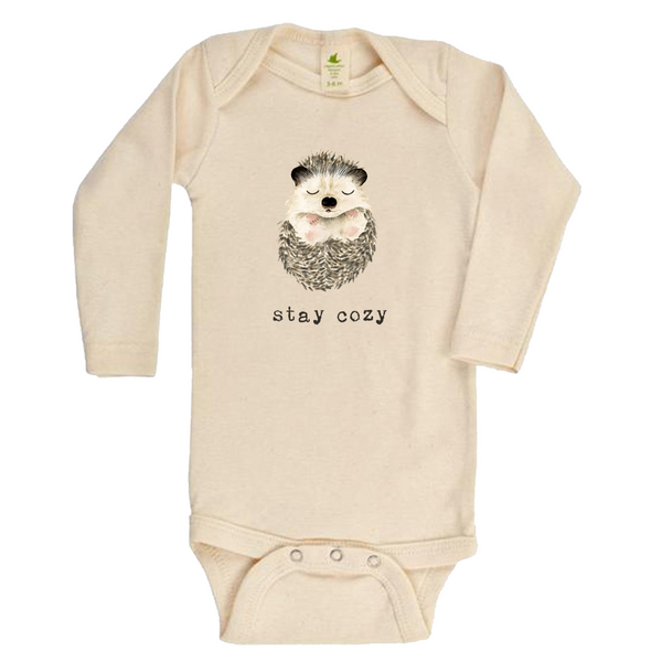 "Stay Cozy" Hedgehog Long Sleeve Organic Bodysuit