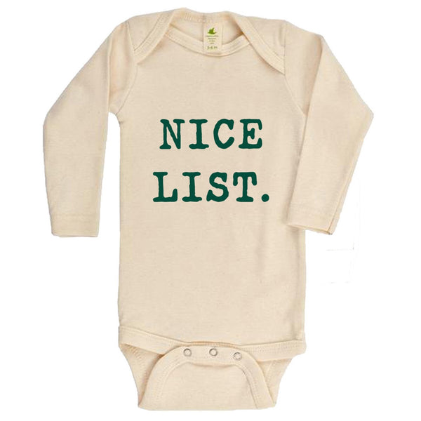 "Nice List" Long Sleeve Organic Bodysuit